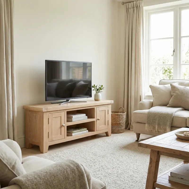 120Cm Natural Oak Burford Media Unit 1