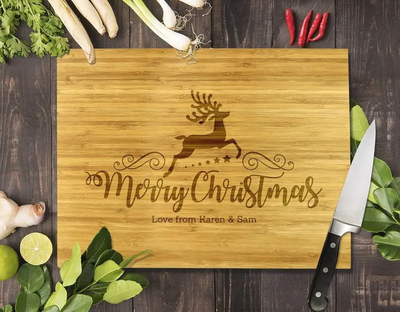 12X16 Inch Bamboo Cutting Board With Festive Reindeer Artwork 1