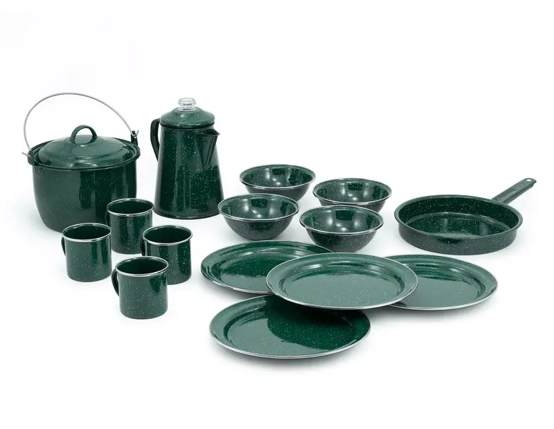 15-Piece Enamelware Camping Cookware & Tableware Set 1