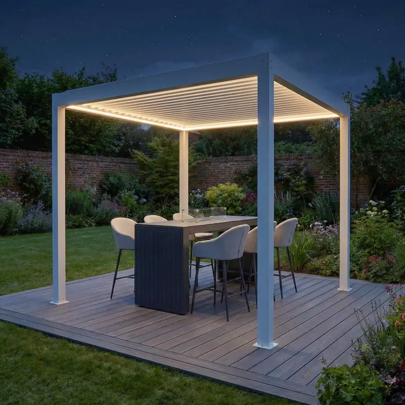 3M X 3M White-Finish Pergostet Plus Square Pergola Frame With Integrated Led Lighting 1