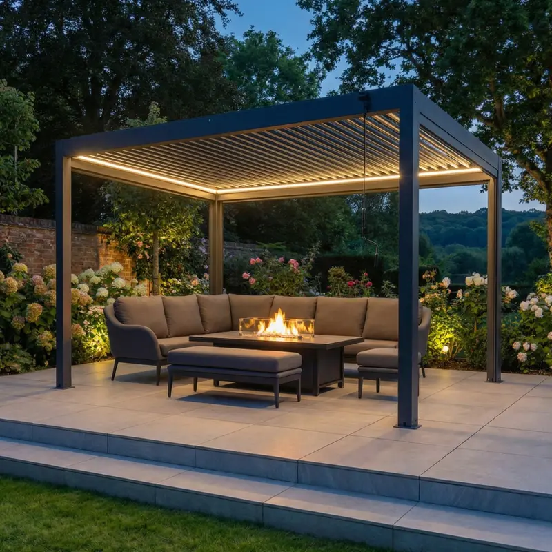 3M X 4M Grey-Finish Pergostet Plus Rectangular Pergola Frame With Integrated Led Lighting 1