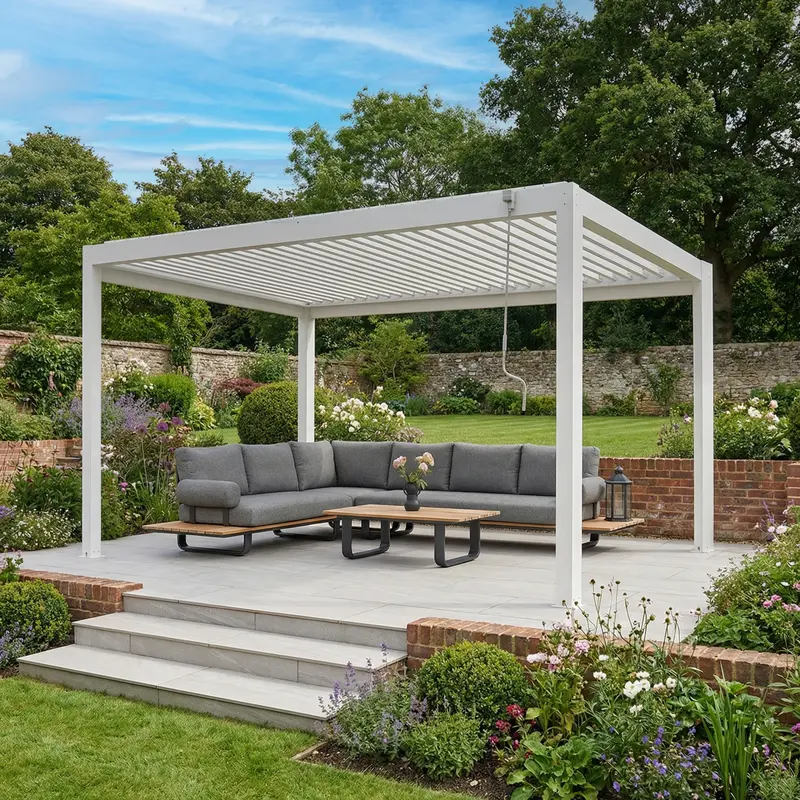 3M X 4M White-Finish Pergostet Plus Rectangular Pergola Frame With Integrated Led Lighting 1
