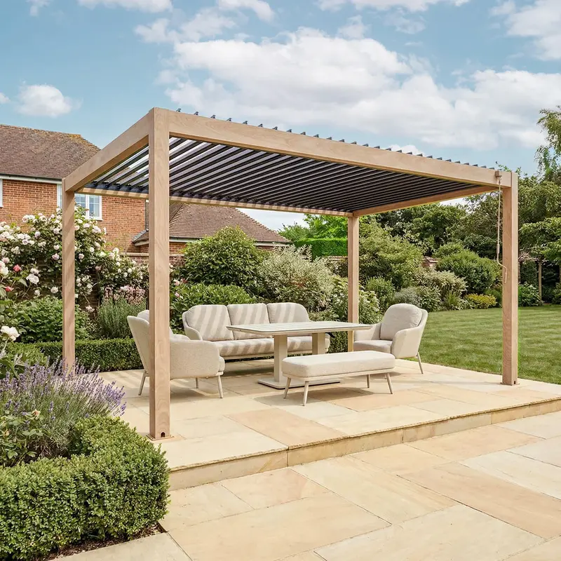 3M X 4M Wood-Effect Pergostet Plus Rectangular Pergola Frame With Built-In Led Lighting 1