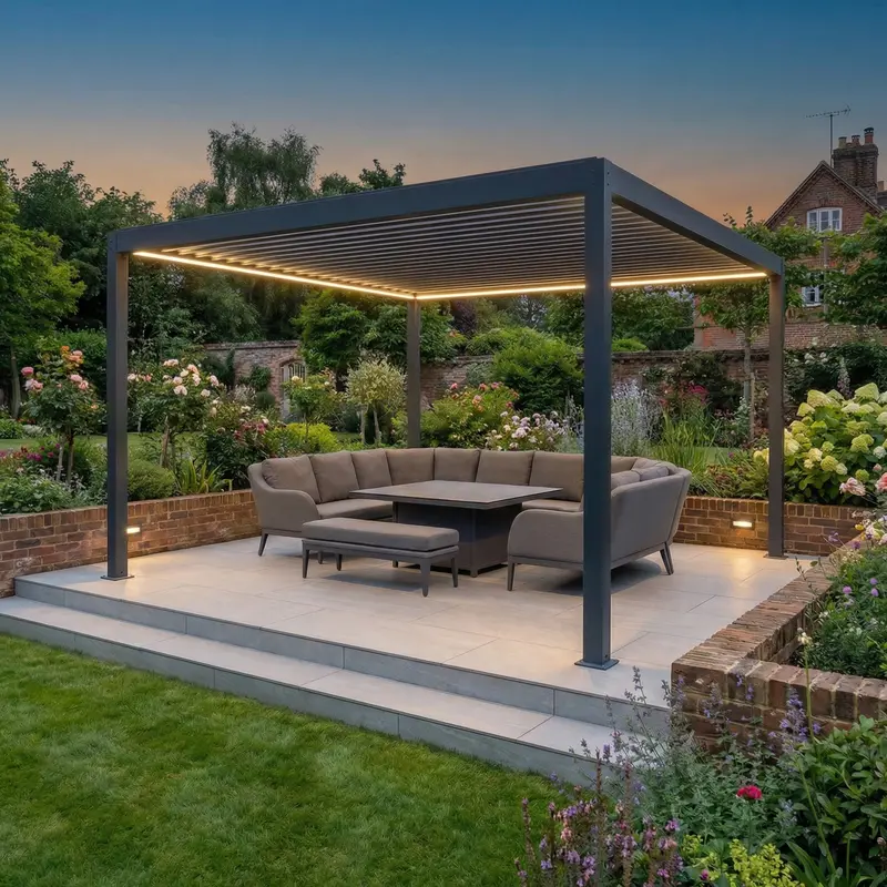 4M X 4M Grey-Finish Pergostet Plus Square Pergola Frame With Integrated Led Lighting 1
