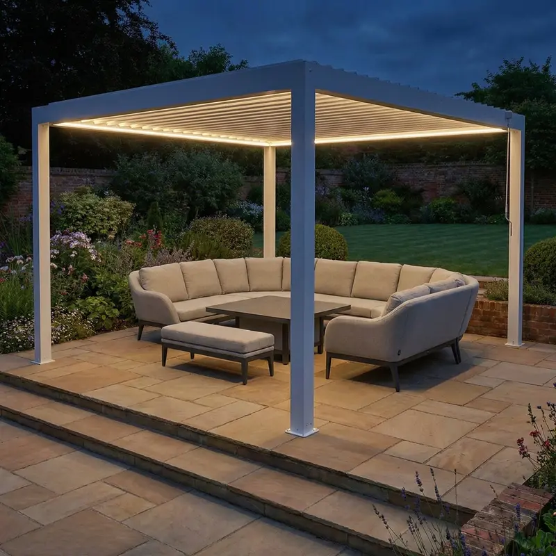 4M X 4M White-Finish Pergostet Plus Square Pergola Frame With Integrated Led Lighting 1