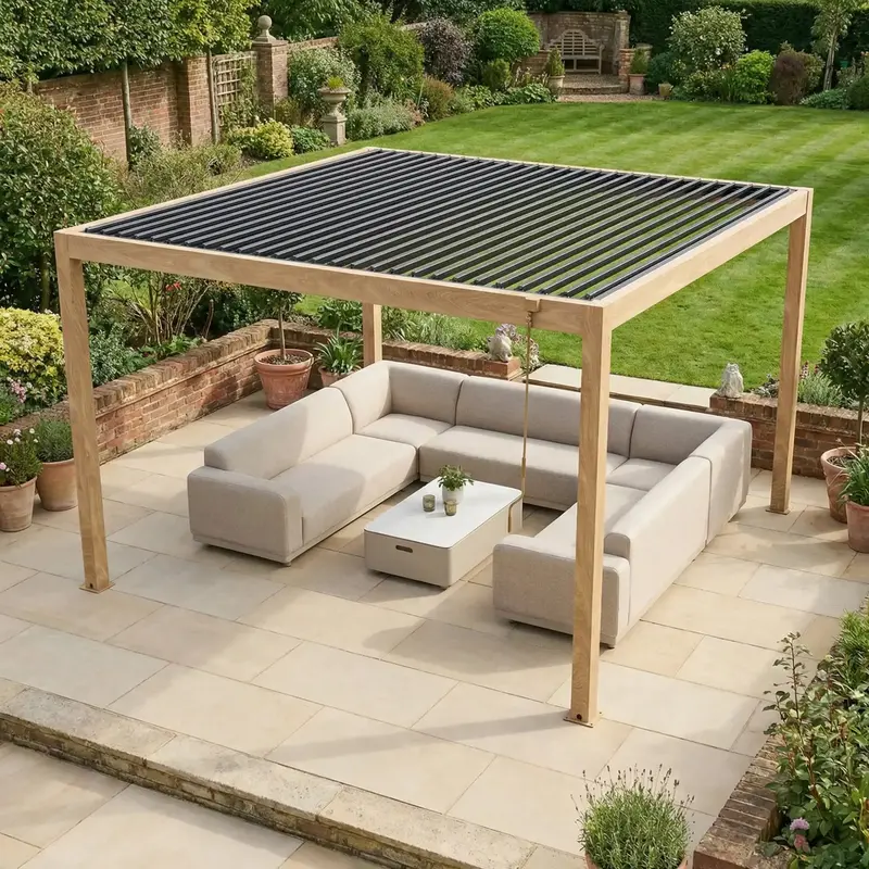 4M X 4M Wood-Effect Pergostet Plus Square Pergola Frame With Integrated Led Lighting 1