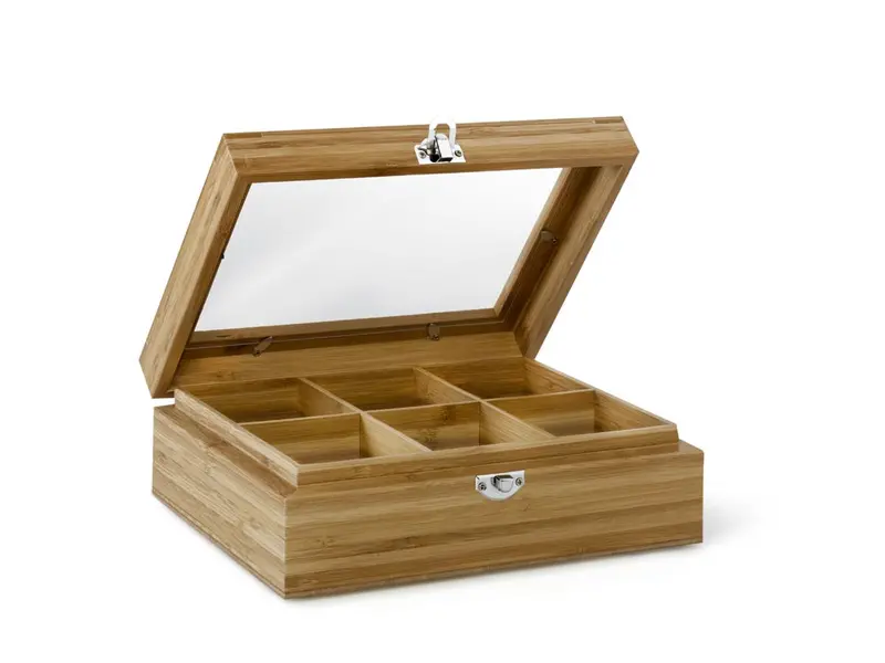 6-Slot Bamboo Tea Storage Box With Viewing Panel 1