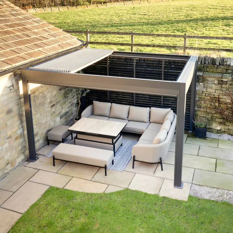 Abierto Motorised Pergola – 3M X 4M Grey Frame With Retractable Roof & Integrated Led Lighting (Installation Included) 1