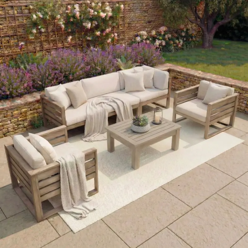 Andora Three-Seater Sofa Set With Coffee Table & Footstool – Weathered Brown 1