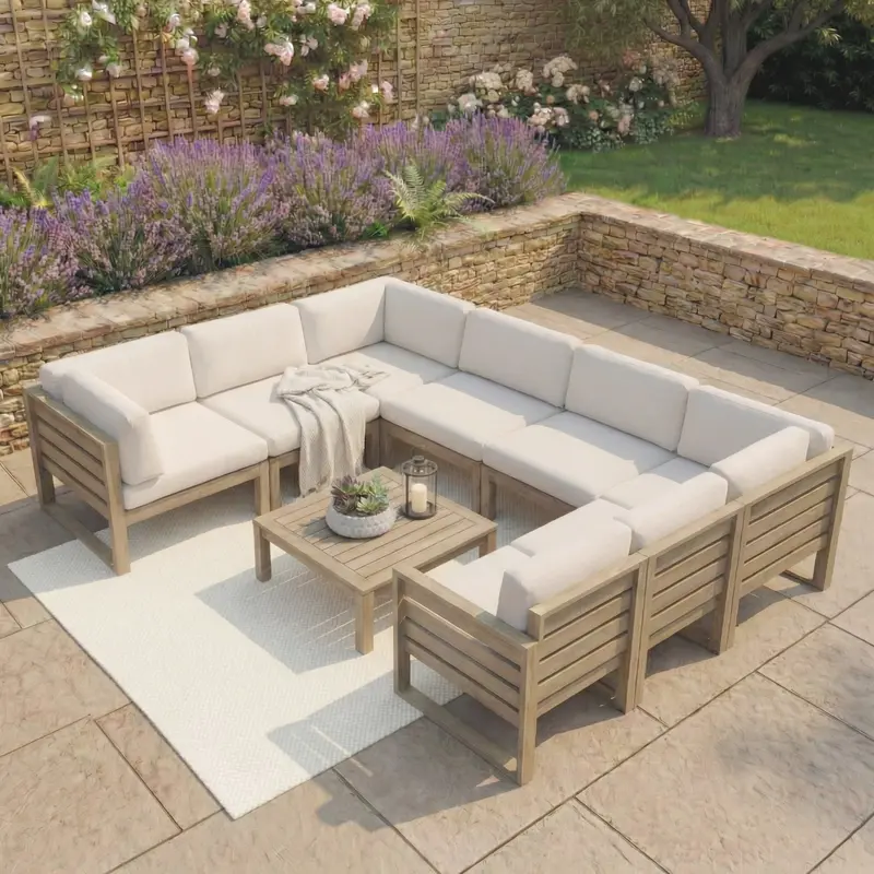 Andora U-Shaped Corner Sofa Set With Dual-Function Coffee Table/Footstool – Weathered Brown 1