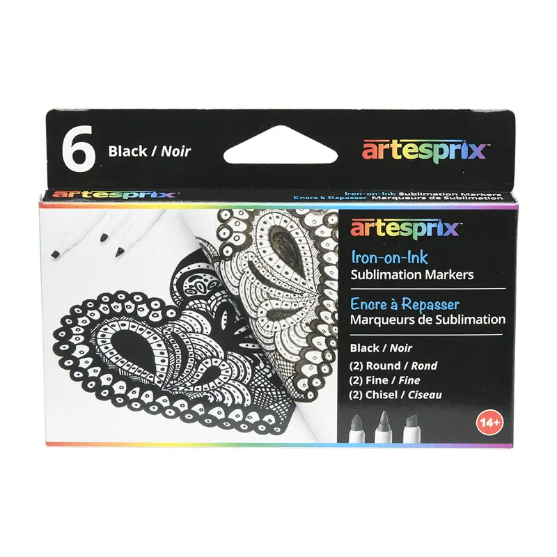 Artesprix Black Thermal Transfer Sublimation Markers (6-Pack) 1
