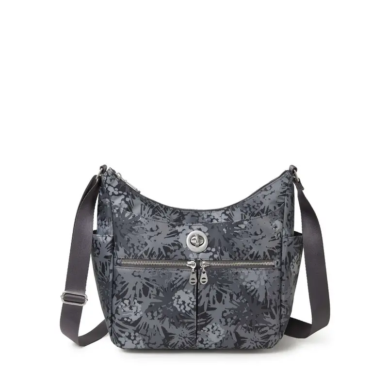 Baggallini Bristol Rfid-Protected Hobo Crossbody – Pewter Thistle Design 1