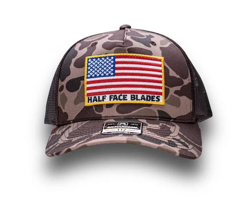 Bark Duck Camo Trucker Cap With American Flag Embroidered Patch 1