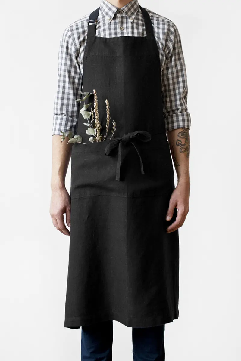 Black Linen Cooking Apron – Timeless Design & Durability 1