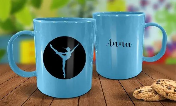 Blue Ballerina-Print Plastic Mug 1