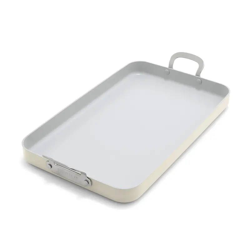Bobby Flay Greenpan Double-Burner 18" X 11" Ceramic Griddle – Cream 1