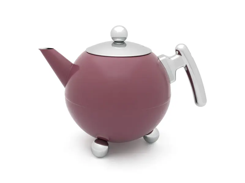 Bredemeijer Bella Double-Wall Teapot – 1.2L Round Mauve Insulated Kettle 1