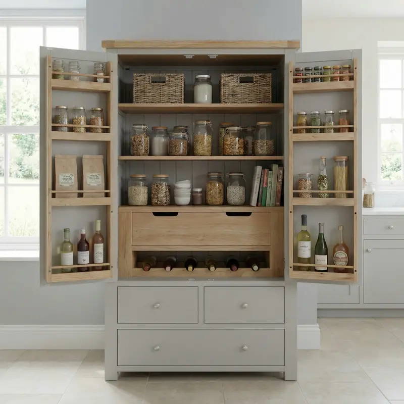 Burford Double Larder Cabinet In Pebble Grey 1