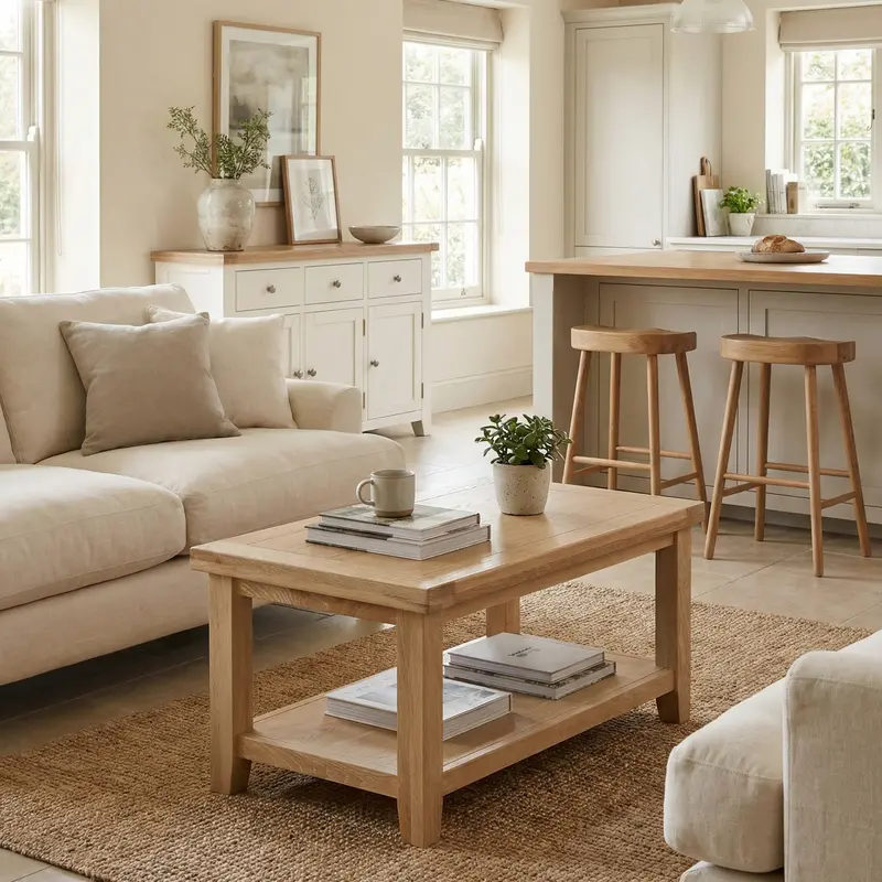 Burford Low Coffee Table With Open Shelf In Natural Oak 1