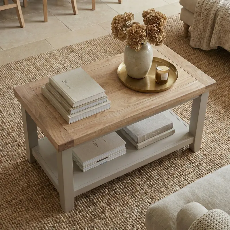 Burford Shelf-Integrated Coffee Table In Pebble Grey 1