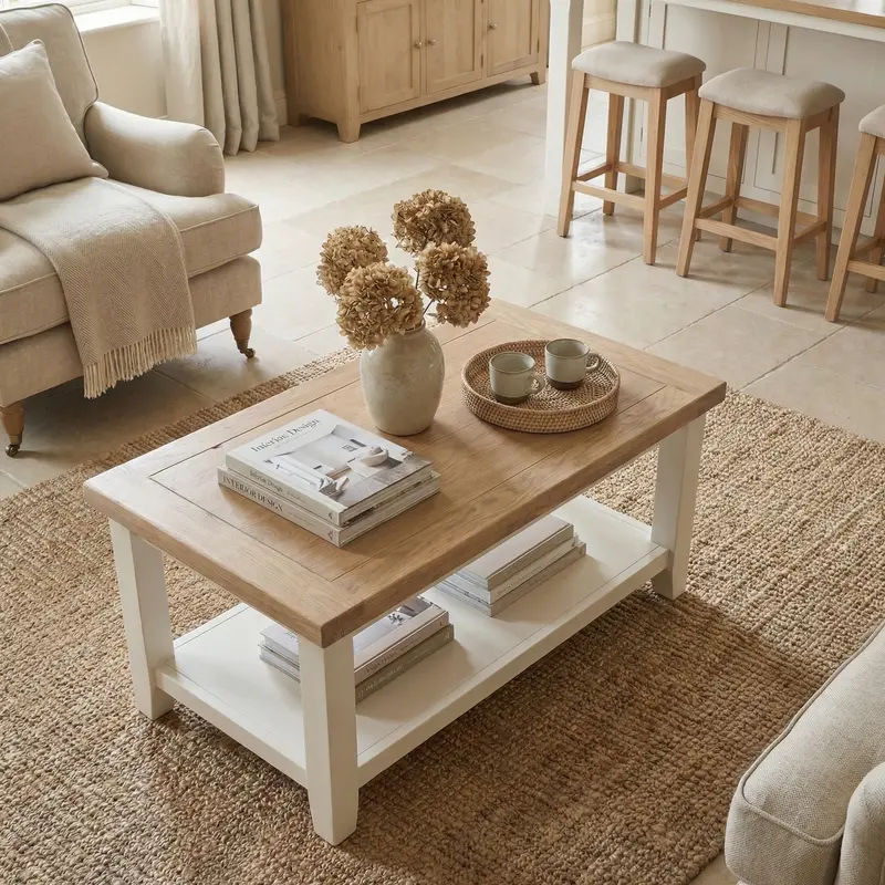 Burford Shelf-Integrated Coffee Table In Warm White 1