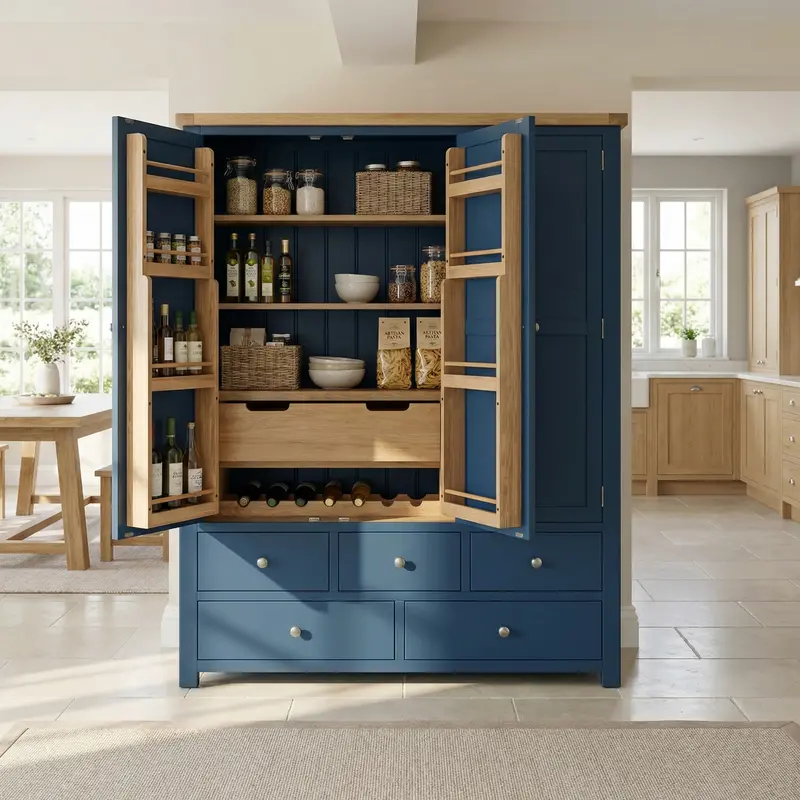 Burford Triple Larder Cabinet In Navy Blue 1