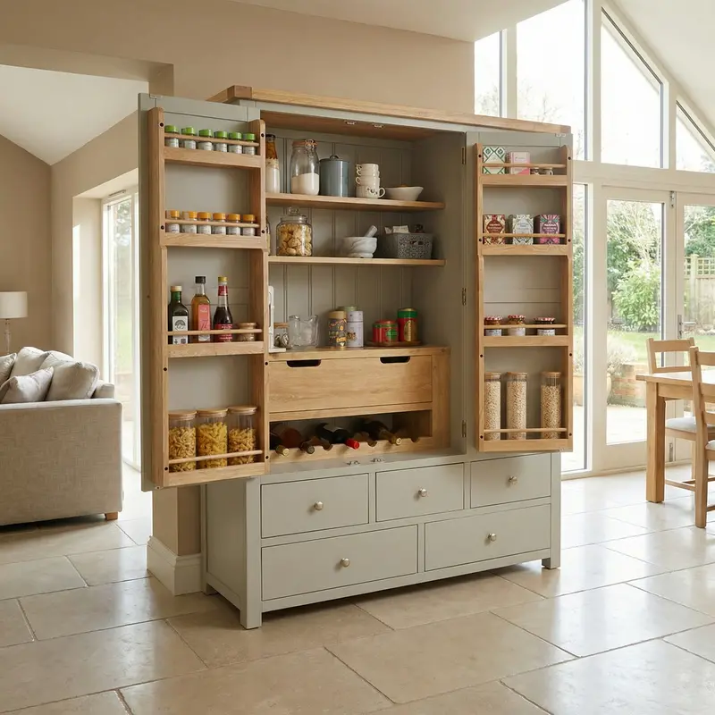 Burford Triple Larder Cabinet In Pebble Grey 1