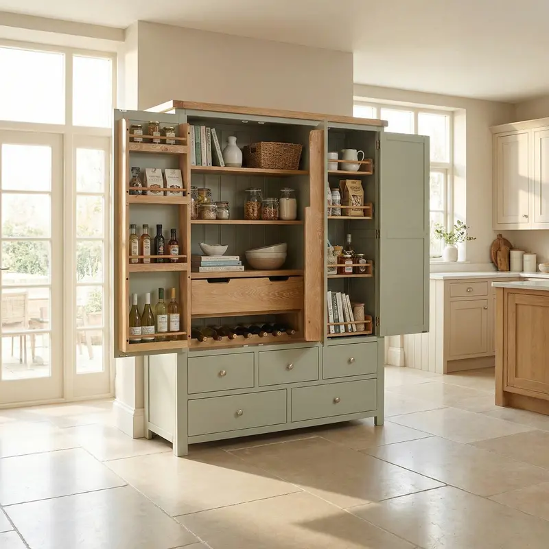 Burford Triple Larder Cabinet In Sage Green 1
