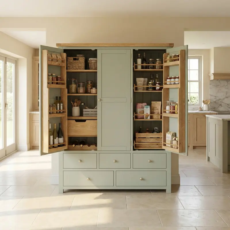 Burford Triple Larder Unit In Sage Green – Ex-Display Model 1