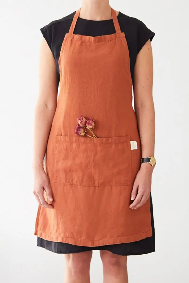 Burnt Orange Linen Chef'S Apron 1