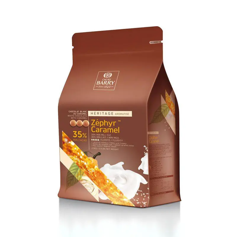 Cacao Barry Zephyr Caramel 35% White Chocolate Couverture – 2.5Kg Bulk Pack 1