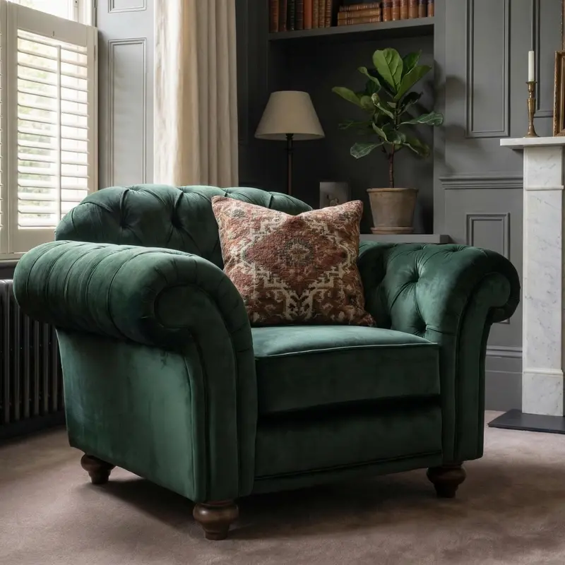 Chesterfield Bottle Green Velvet Armchair 1