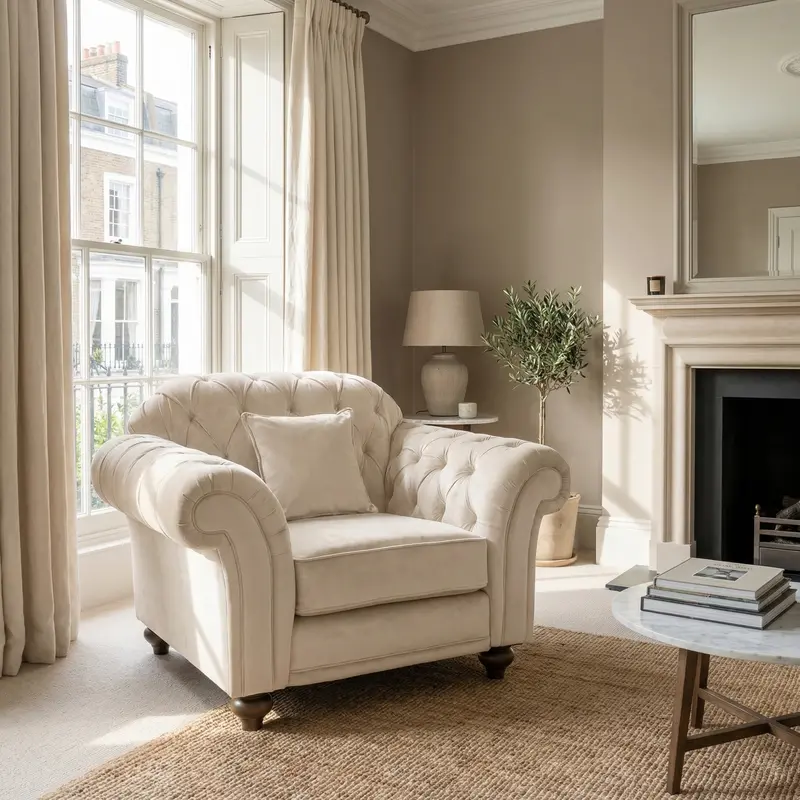 Chesterfield Cream Velvet Armchair 1