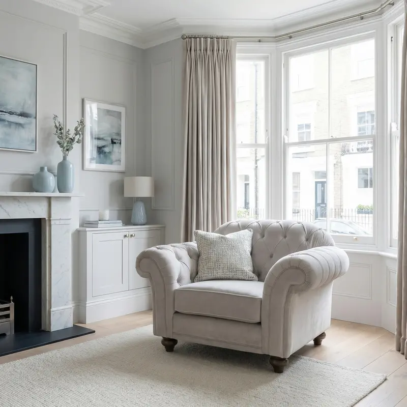Chesterfield Feather Grey Velvet Armchair 1