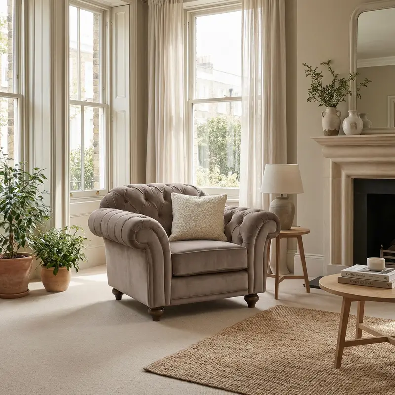 Chesterfield Mink Velvet Accent Chair 1