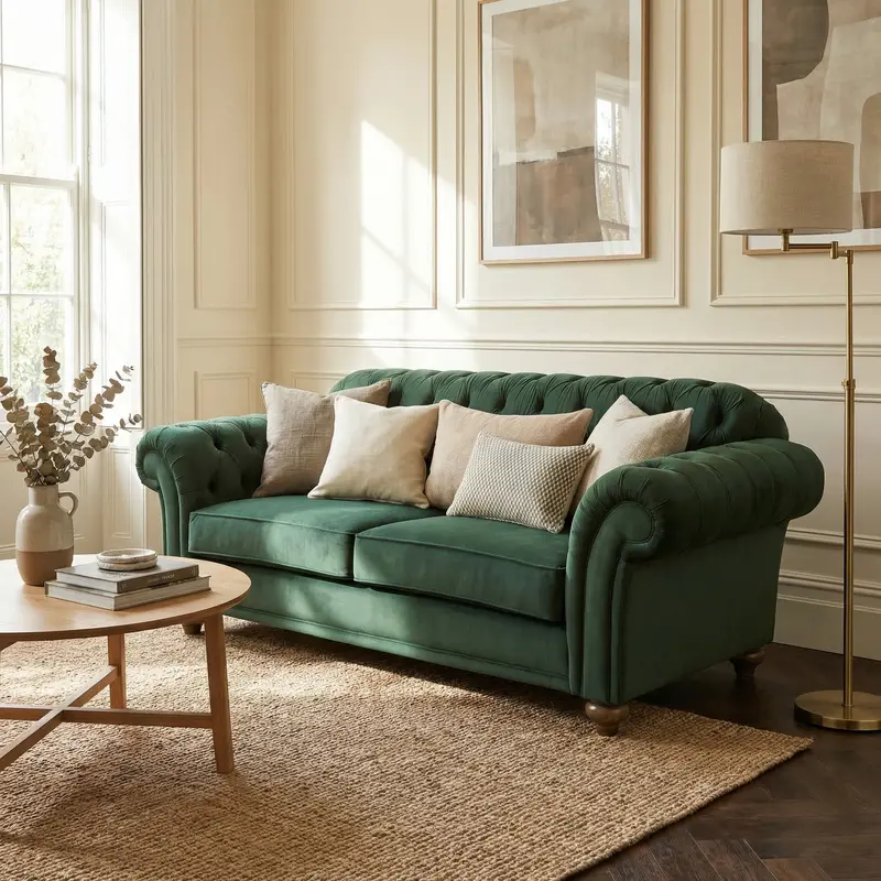 Chesterfield-Style 2-Seater Velvet Sofa – Bottle Green Finish 1
