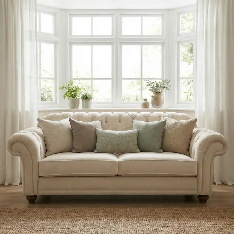 Chesterfield-Style 2-Seater Velvet Sofa – Cream Finish 1