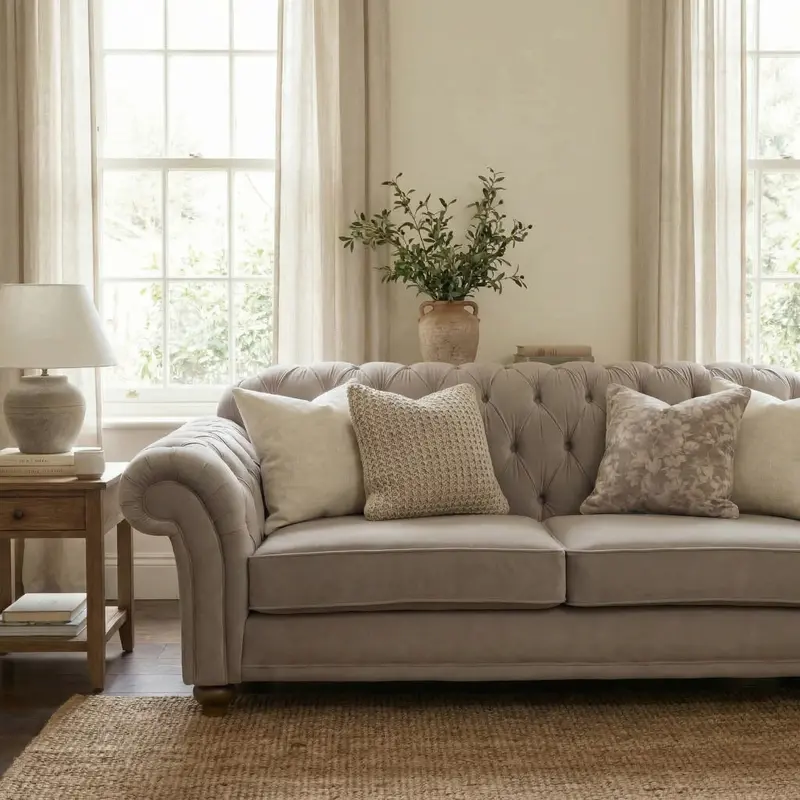 Chesterfield-Style 2-Seater Velvet Sofa – Mink Velvet Finish 1