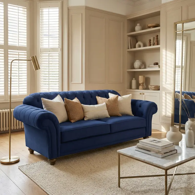 Chesterfield-Style 2-Seater Velvet Sofa – Royal Blue Finish 1