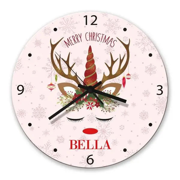 Christmas Unicorn Glass Clock – Magical Holiday Wall Art 1