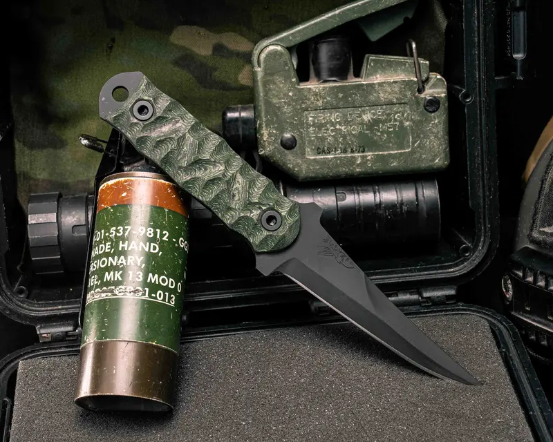 Combat Filet Knife With Jungle Wear Carbon Fiber Scales, Armor Black Cerakote Finish, And Textured Tactical Grip 1
