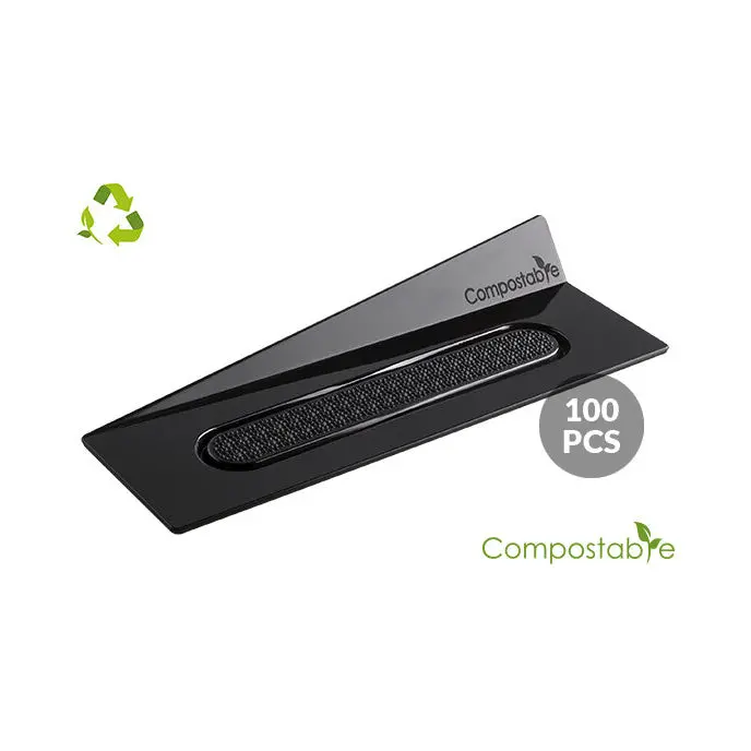 Compostable Silikomart Black Rectangular Trays – Eco-Friendly 140 × 40 Mm Dessert Containers 1