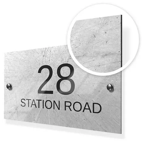 Concrete-Texture Metal House Sign – Modern Exterior Address Plaque 1
