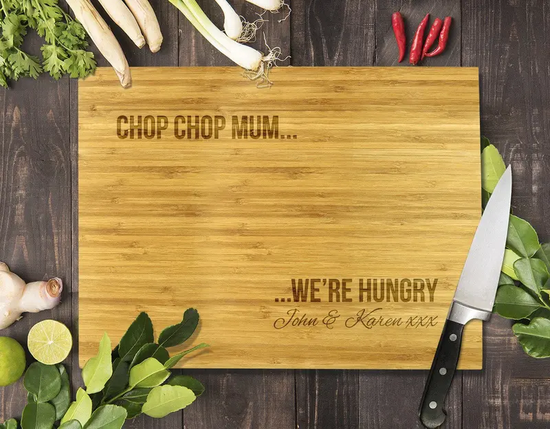 Eco-Friendly Bamboo Cutting Board – 12" X 16" 'Chop Chop Mum' Design 1