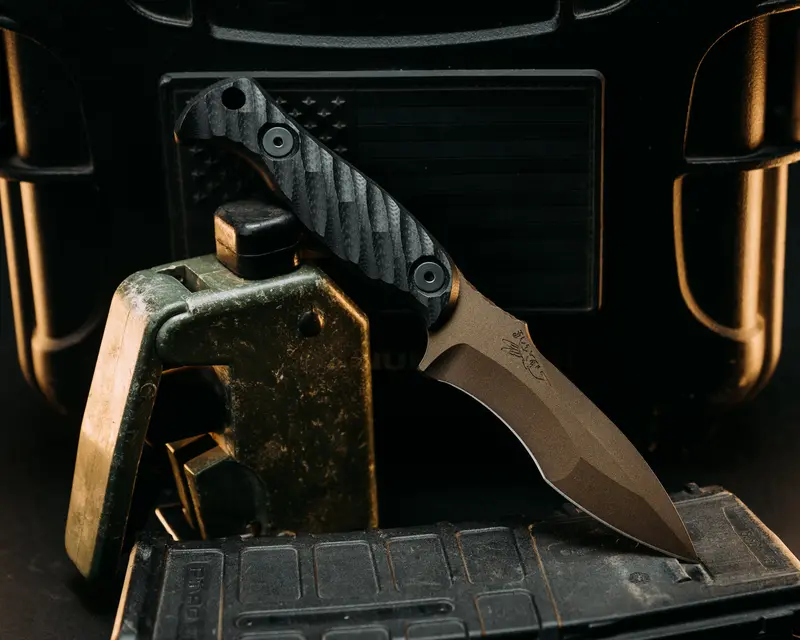 Extremis Mk1 Tactical Knife – Black G10 Scales, Midnight Bronze Cerakote Coating, Hollow Lanyard Hole, Textured Tactile Grip 1