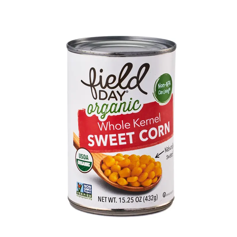 Field Day Organic Whole Kernel Sweet Corn – 432G Canned, Non-Gmo 1
