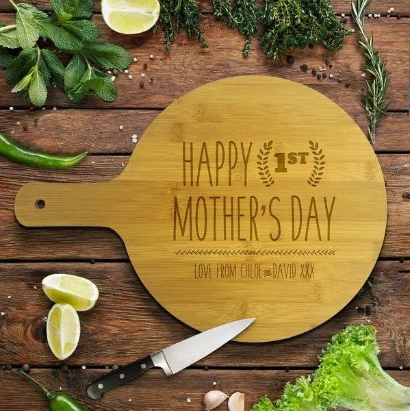 First Mother’S Day Round Bamboo Board – Keepsake Serving Platter 1