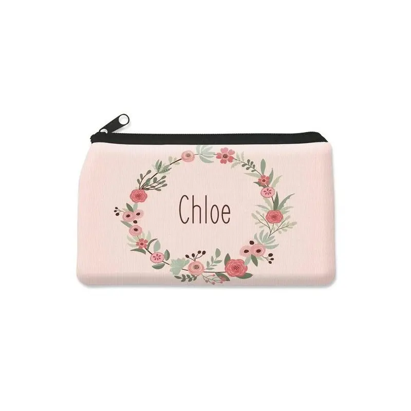 Floral Wreath Pencil Case – Slim Cotton-Zip Organiser 1
