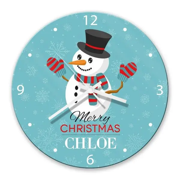 Frosted Snowman Glass Clock – Unique Seasonal Timepiece 1