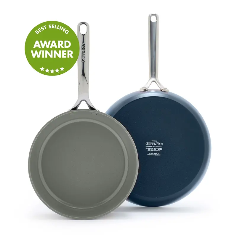 Gp5 Colors 9.5" And 11" Ceramic Nonstick Fry Pan Set – Oxford Blue With Mirror Handles 1